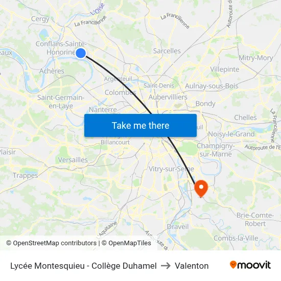 Lycée Montesquieu - Collège Duhamel to Valenton map