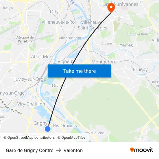 Gare de Grigny Centre to Valenton map