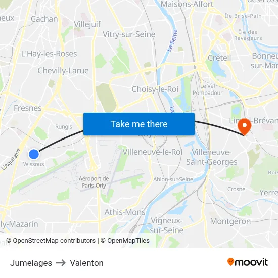 Jumelages to Valenton map