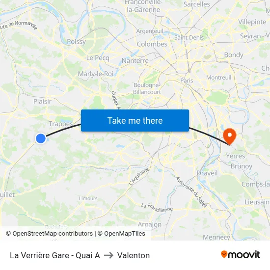 La Verrière Gare - Quai A to Valenton map