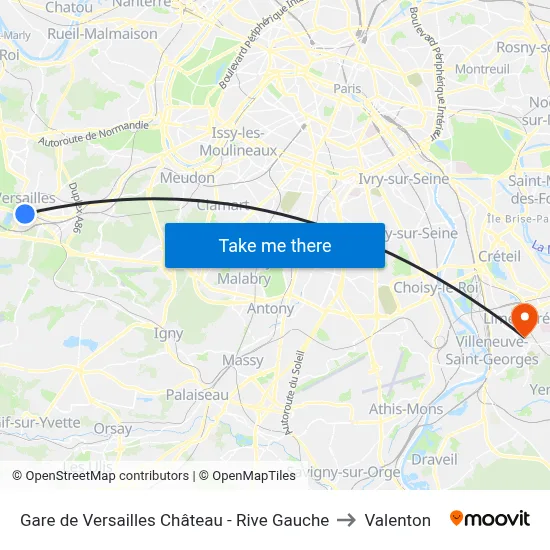 Gare de Versailles Château - Rive Gauche to Valenton map