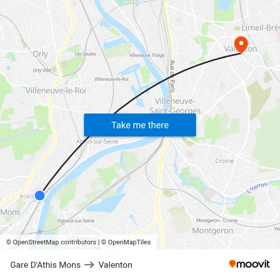 Gare D'Athis Mons to Valenton map