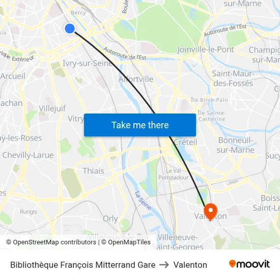 Bibliothèque François Mitterrand Gare to Valenton map