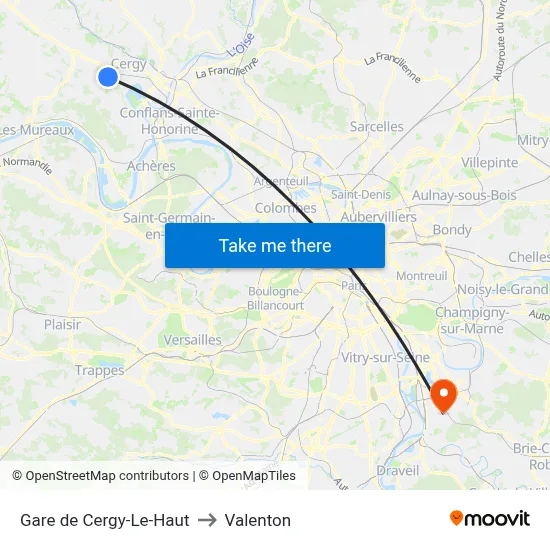 Gare de Cergy-Le-Haut to Valenton map