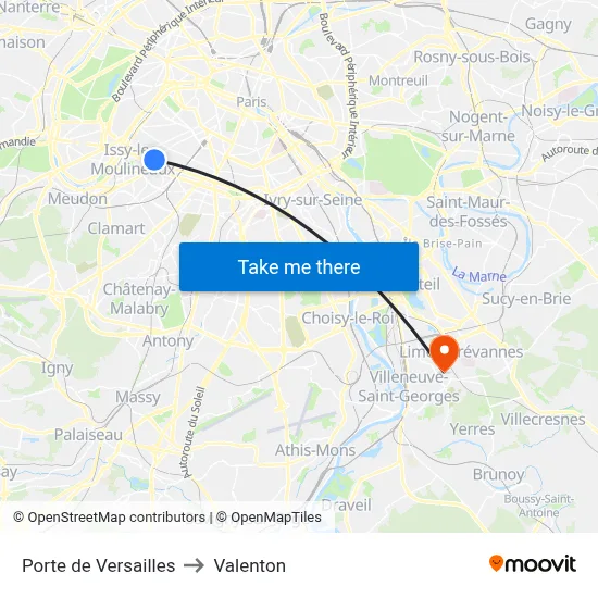 Porte de Versailles to Valenton map