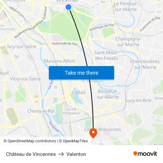 Château de Vincennes to Valenton map