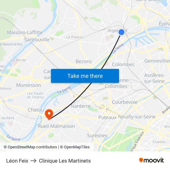 Léon Feix to Clinique Les Martinets map
