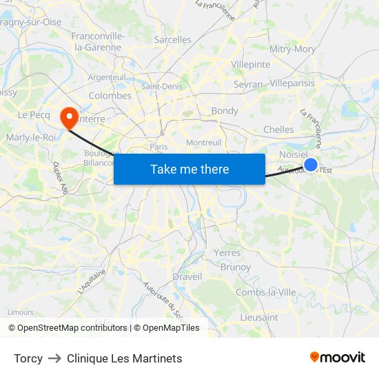 Torcy to Clinique Les Martinets map