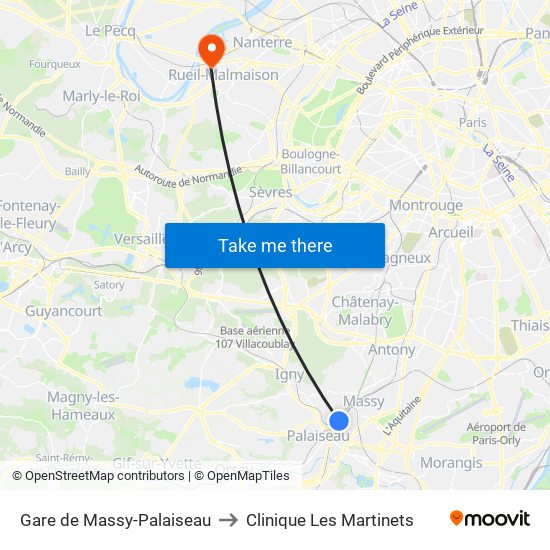 Gare de Massy-Palaiseau to Clinique Les Martinets map