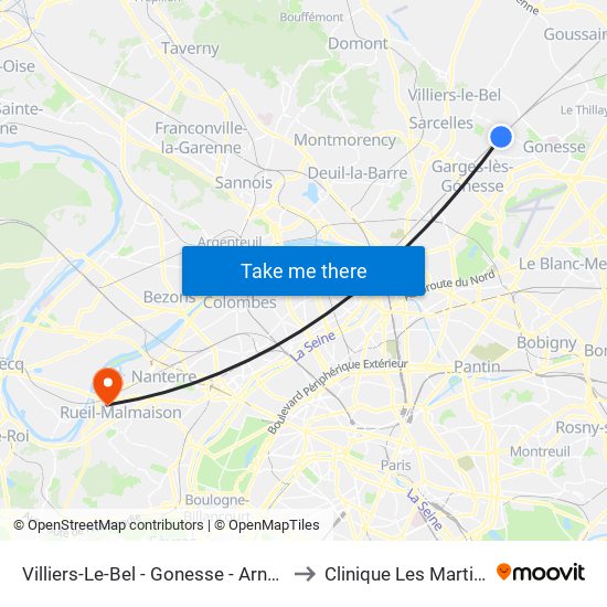 Villiers-Le-Bel - Gonesse - Arnouville to Clinique Les Martinets map