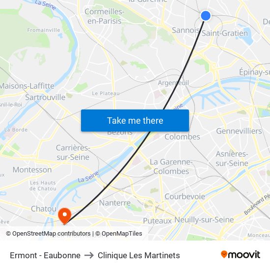 Ermont - Eaubonne to Clinique Les Martinets map