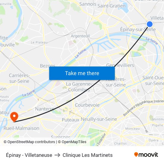Épinay - Villetaneuse to Clinique Les Martinets map