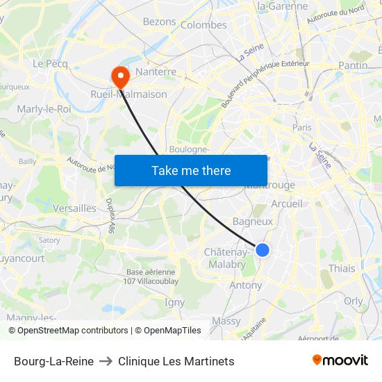 Bourg-La-Reine to Clinique Les Martinets map