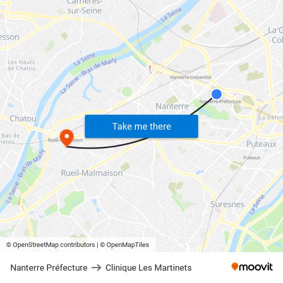 Nanterre Préfecture to Clinique Les Martinets map