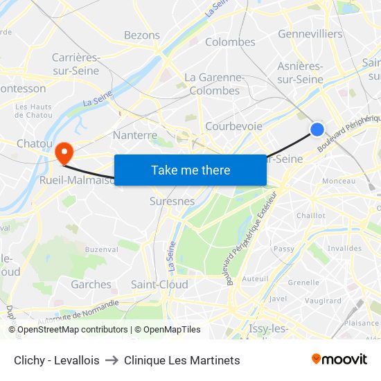 Clichy - Levallois to Clinique Les Martinets map