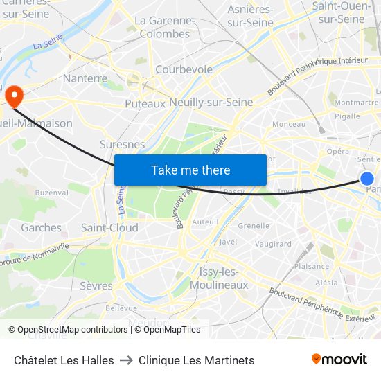 Châtelet Les Halles to Clinique Les Martinets map