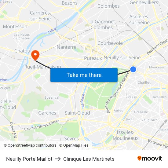 Neuilly Porte Maillot to Clinique Les Martinets map