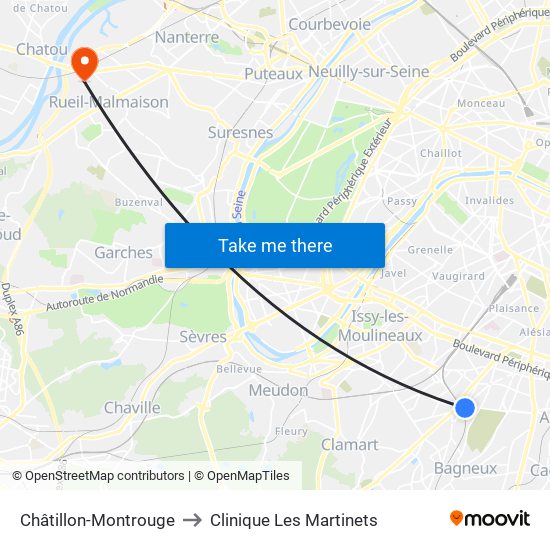 Châtillon-Montrouge to Clinique Les Martinets map