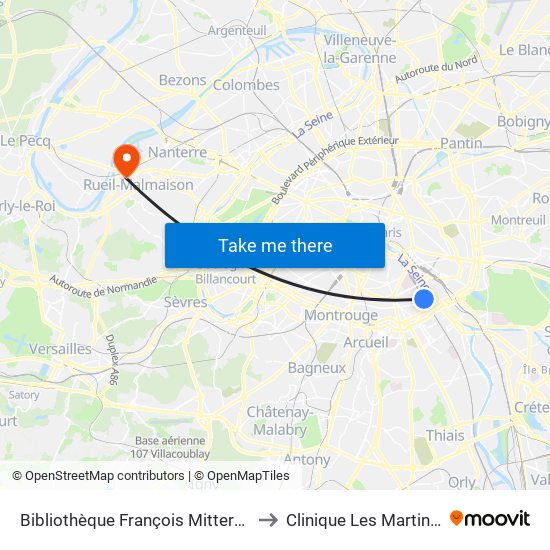 Bibliothèque François Mitterrand to Clinique Les Martinets map