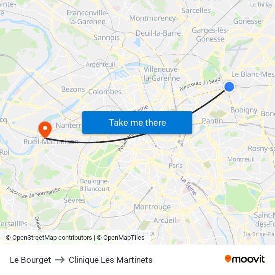 Le Bourget to Clinique Les Martinets map