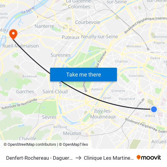 Denfert-Rochereau - Daguerre to Clinique Les Martinets map