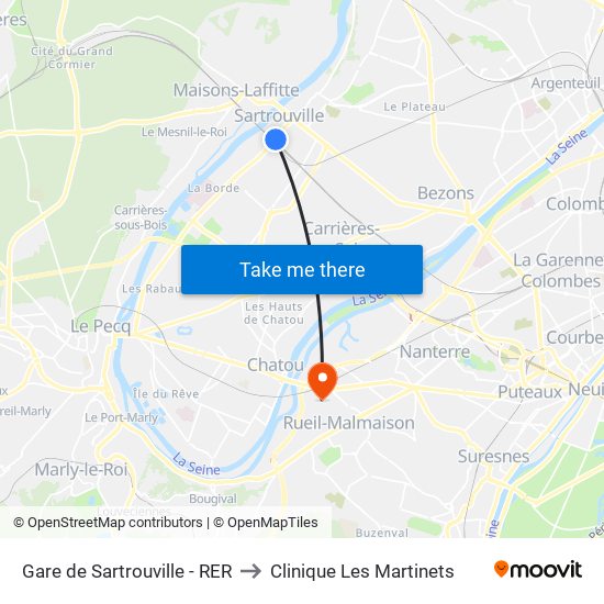 Gare de Sartrouville - RER to Clinique Les Martinets map