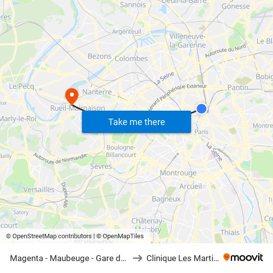 Magenta - Maubeuge - Gare du Nord to Clinique Les Martinets map