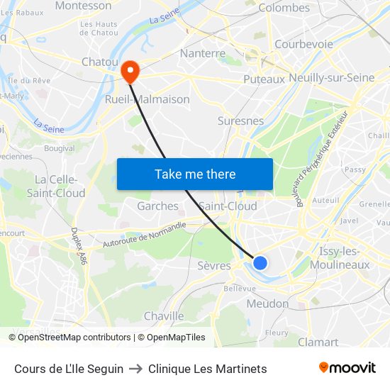 Cours de L'Ile Seguin to Clinique Les Martinets map