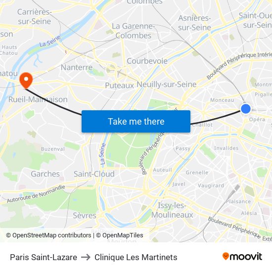 Paris Saint-Lazare to Clinique Les Martinets map