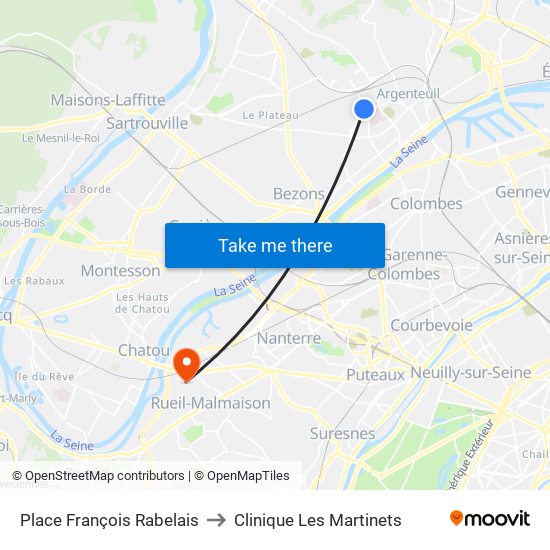 Place François Rabelais to Clinique Les Martinets map