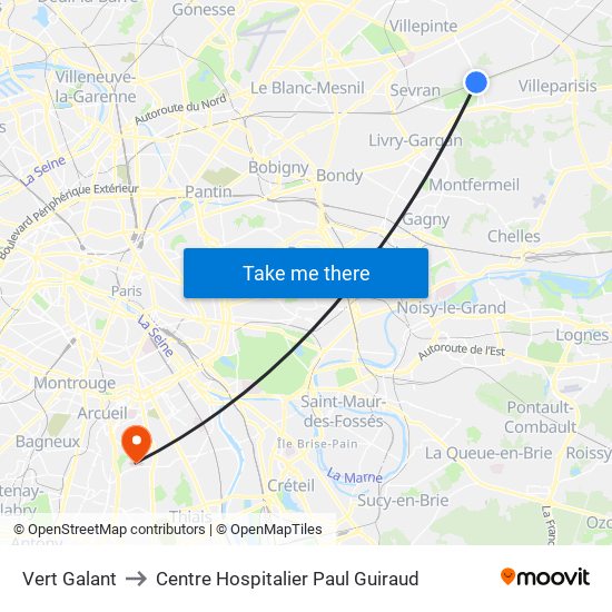 Vert Galant to Centre Hospitalier Paul Guiraud map