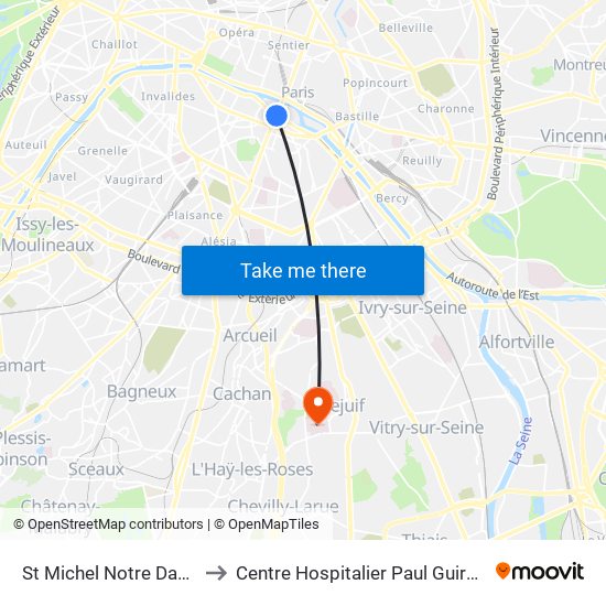 St Michel Notre Dame to Centre Hospitalier Paul Guiraud map