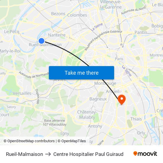Rueil-Malmaison to Centre Hospitalier Paul Guiraud map