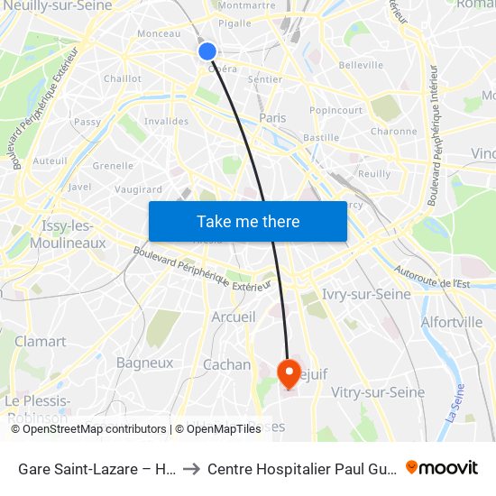 Gare Saint-Lazare – Havre to Centre Hospitalier Paul Guiraud map