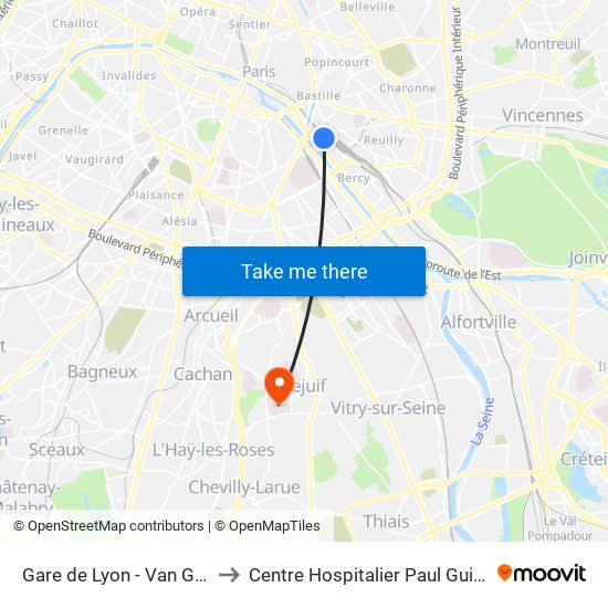 Gare de Lyon - Van Gogh to Centre Hospitalier Paul Guiraud map