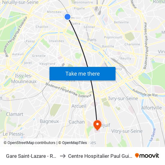 Gare Saint-Lazare - Rome to Centre Hospitalier Paul Guiraud map