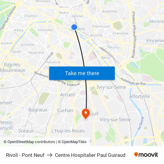 Rivoli - Pont Neuf to Centre Hospitalier Paul Guiraud map