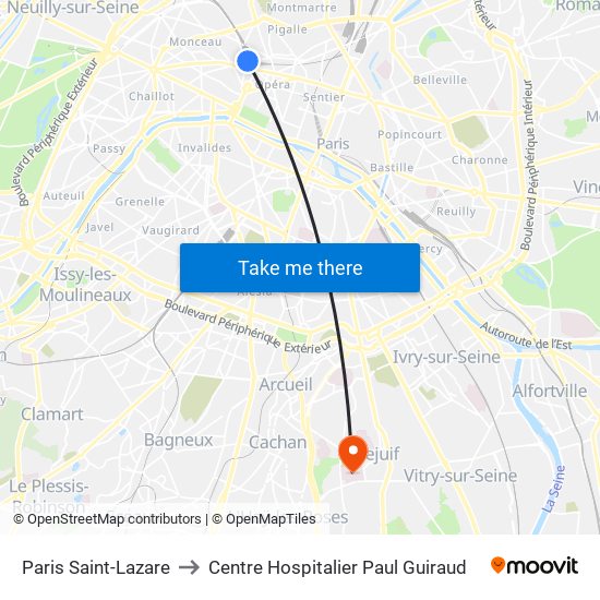 Paris Saint-Lazare to Centre Hospitalier Paul Guiraud map