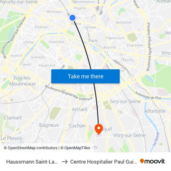 Haussmann Saint-Lazare to Centre Hospitalier Paul Guiraud map