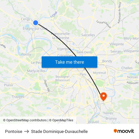 Pontoise to Stade Dominique-Duvauchelle map