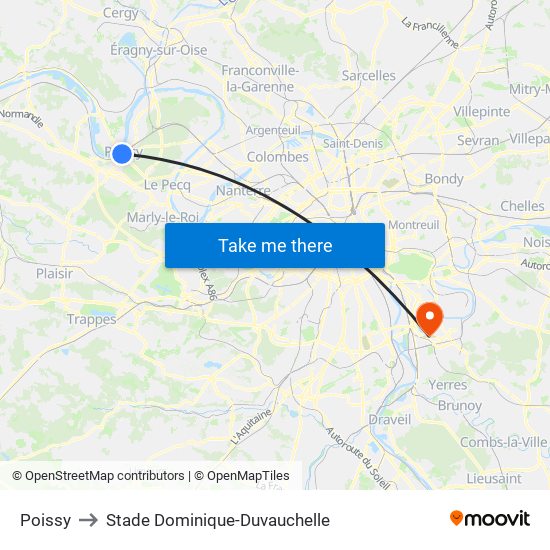 Poissy to Stade Dominique-Duvauchelle map