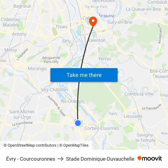 Évry - Courcouronnes to Stade Dominique-Duvauchelle map