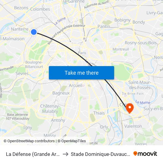 La Défense (Grande Arche) to Stade Dominique-Duvauchelle map