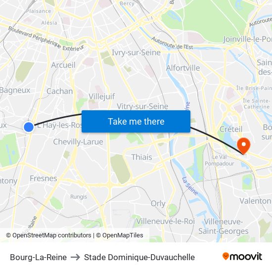 Bourg-La-Reine to Stade Dominique-Duvauchelle map