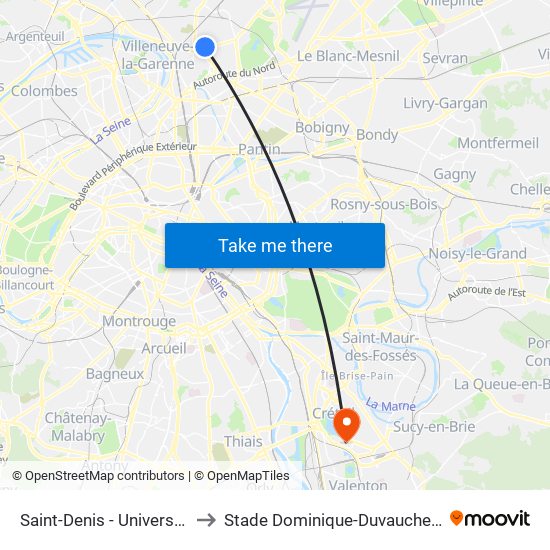 Saint-Denis - Université to Stade Dominique-Duvauchelle map