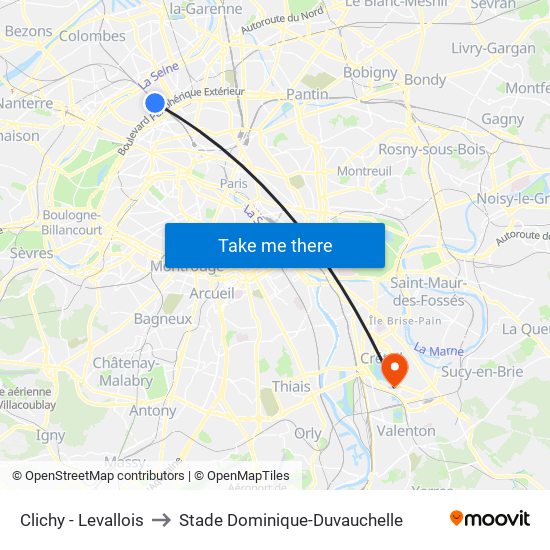 Clichy - Levallois to Stade Dominique-Duvauchelle map