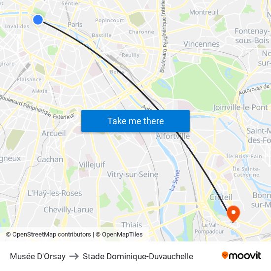Musée D'Orsay to Stade Dominique-Duvauchelle map