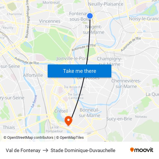 Val de Fontenay to Stade Dominique-Duvauchelle map