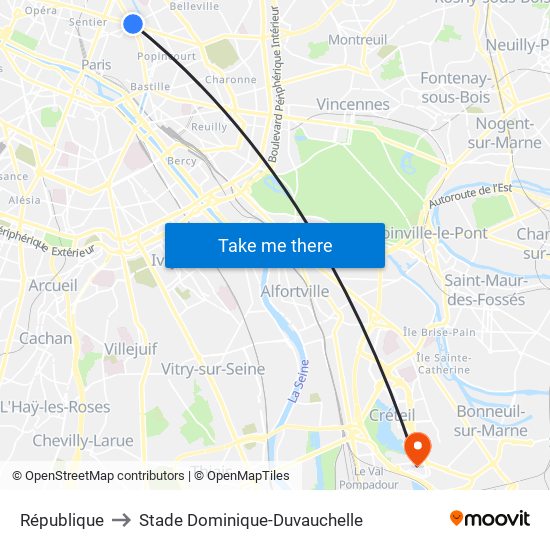 République to Stade Dominique-Duvauchelle map