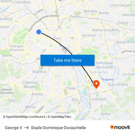 George V to Stade Dominique-Duvauchelle map